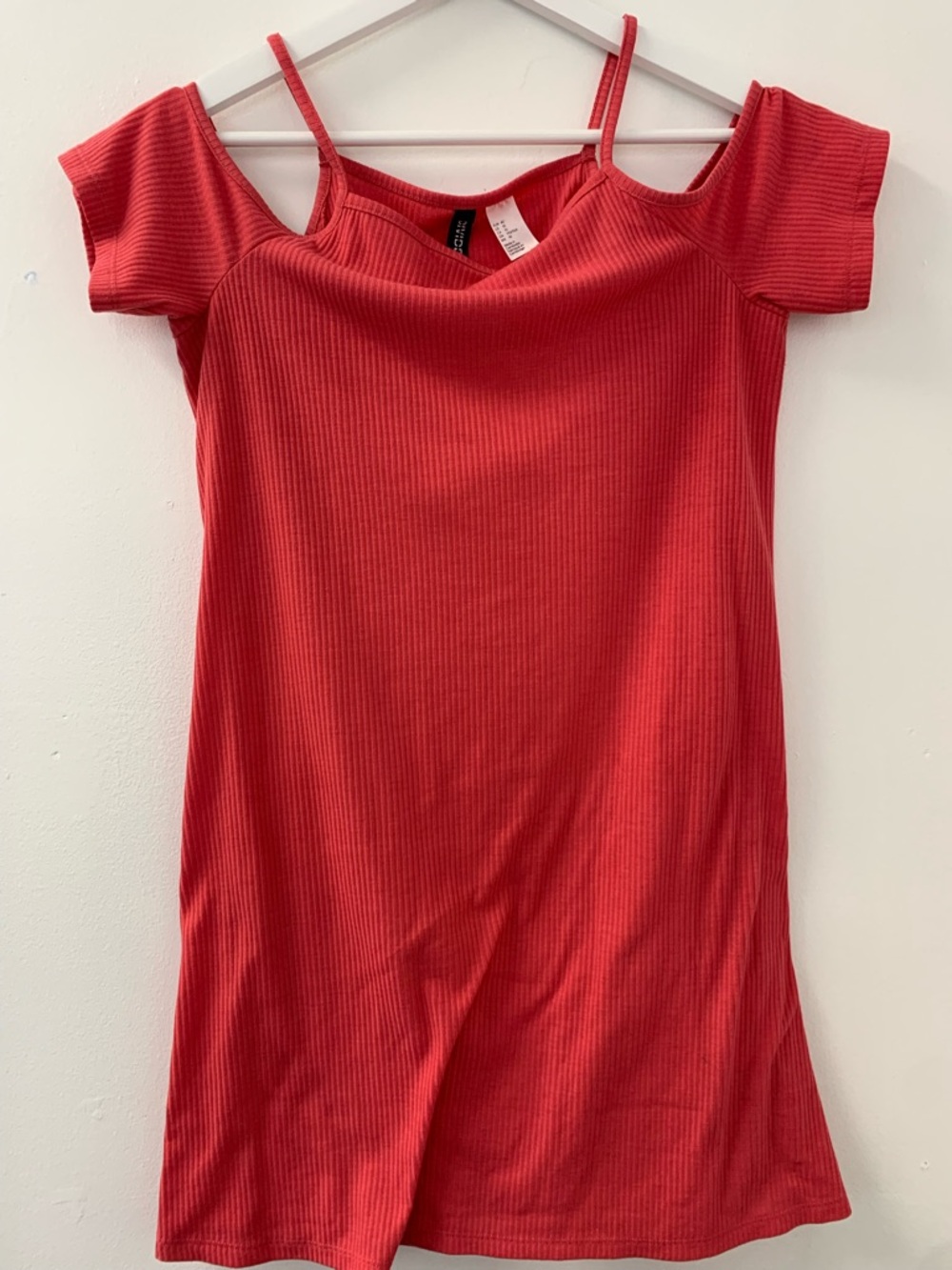 Women’s Cold-Shoulder Ribbed Dress with Spaghetti Straps - Red